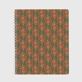 Тетрадь с принтом Абстракция из зеленых и оранжевых восьмиугольников , 100% бумага | 48 листов, плотность листов — 60 г/м2, плотность картонной обложки — 250 г/м2. Листы скреплены сбоку удобной пружинной спиралью. Уголки страниц и обложки скругленные. Цвет линий — светло-серый
 | Тематика изображения на принте: abstraction | circle | polygons | shapes | square | абстрактное искусство | абстракция | винтаж | зеленый | знак | искусство | квадрат | коричневый | красочный | круг | многоугольники | оранжевый | ретро | символ | стиль