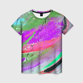 Женская футболка 3D с принтом Красочный взрыв , 100% полиэфир ( синтетическое хлопкоподобное полотно) | прямой крой, круглый вырез горловины, длина до линии бедер | абстракция | краски | пестрый | хаос | цветной