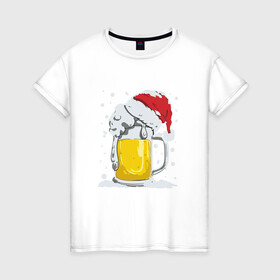 Женская футболка хлопок с принтом Новогодняя кружка пивасика , 100% хлопок | прямой крой, круглый вырез горловины, длина до линии бедер, слегка спущенное плечо | 2022 | кружка | новогодняя | новый год