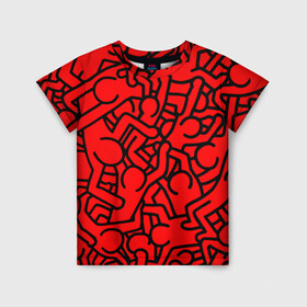 Детская футболка 3D с принтом Челопаззл , 100% гипоаллергенный полиэфир | прямой крой, круглый вырез горловины, длина до линии бедер, чуть спущенное плечо, ткань немного тянется | абстракция | красный | пестрый | пиктограмма | человечки