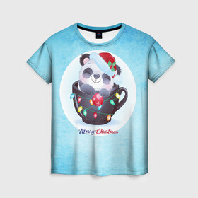 Женская футболка 3D с принтом Панда 2022 , 100% полиэфир ( синтетическое хлопкоподобное полотно) | прямой крой, круглый вырез горловины, длина до линии бедер | new year | арт | графика | зима | новый год | панда | рождество