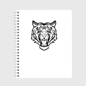 Тетрадь с принтом черно белый тигр , 100% бумага | 48 листов, плотность листов — 60 г/м2, плотность картонной обложки — 250 г/м2. Листы скреплены сбоку удобной пружинной спиралью. Уголки страниц и обложки скругленные. Цвет линий — светло-серый
 | Тематика изображения на принте: год тигра | новый год | полоски | символ 2022 года | тигр | хищьник