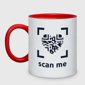 Кружка двухцветная с принтом Scan Me - Heart , керамика | объем — 330 мл, диаметр — 80 мм. Цветная ручка и кайма сверху, в некоторых цветах — вся внутренняя часть | coronavirus | covid | covid19 | qr code | qr код | sputnik | вакцина | вакцинация | вирус | здоровье | изоляция | иммунитет | карантин | ковид | код | корона | коронавирус | маркировка | маска | пандемия | паспорт | прививка