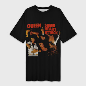 Платье-футболка 3D с принтом Sheer Heart Attack  Queen ,  |  | Тематика изображения на принте: freddie mercury | paul rodgers | queen | quen | альбом | брайан мэй | глэм | джон дикон | квин | королева | куин | меркури | меркьюри | музыкант | мэркури | певец | песня | поп | роджер тейлор | рок группа | фаррух булсара