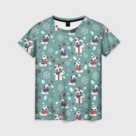 Женская футболка 3D с принтом Веселые Собачки 2022 , 100% полиэфир ( синтетическое хлопкоподобное полотно) | прямой крой, круглый вырез горловины, длина до линии бедер | 2022 | год | звери | каникулы | новый | питомцы | праздник | радость | рождество | санта | снег | собаки
