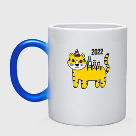 Кружка хамелеон с принтом Тигр - новогодний стол , керамика | меняет цвет при нагревании, емкость 330 мл | 2022 | год тигра | новый год | новый год 2022 | символ года | тигр | тигренок | тигрица | тигры