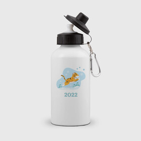 Бутылка спортивная с принтом Тигр 2022 минимализм , металл | емкость — 500 мл, в комплекте две пластиковые крышки и карабин для крепления | 2022 | год тигра | новый год | новый год 2022 | символ года | тигр | тигренок | тигрица | тигры