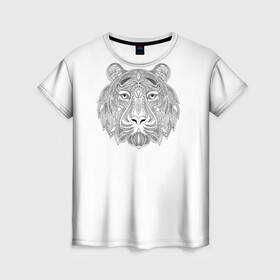 Женская футболка 3D с принтом тигр из узоров , 100% полиэфир ( синтетическое хлопкоподобное полотно) | прямой крой, круглый вырез горловины, длина до линии бедер | 2022 | новый год | тигр | узоры | черно белое
