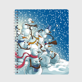 Тетрадь с принтом Боевые снеговики атака , 100% бумага | 48 листов, плотность листов — 60 г/м2, плотность картонной обложки — 250 г/м2. Листы скреплены сбоку удобной пружинной спиралью. Уголки страниц и обложки скругленные. Цвет линий — светло-серый
 | aggressive | angry | attack | christmas | fighting snowmen | new year | snow | snow woman | snowfall | throw snowballs | winter | агрессивные | атака | боевые снеговики | бросают снежки | зима | злые | новый год | рождество | снег | снегопад | снежная баб