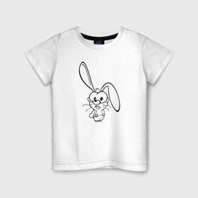 Детская футболка хлопок с принтом Заяц пучеглазый , 100% хлопок | круглый вырез горловины, полуприлегающий силуэт, длина до линии бедер | веселье | детские | длинные уши | для девушек | для детей | зайчик | заяц | кролик | мультики | сказка | сказочные | удивление