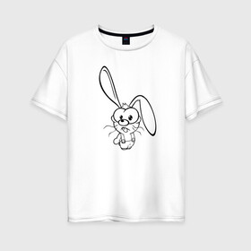 Женская футболка хлопок Oversize с принтом Заяц пучеглазый , 100% хлопок | свободный крой, круглый ворот, спущенный рукав, длина до линии бедер
 | веселье | детские | длинные уши | для девушек | для детей | зайчик | заяц | кролик | мультики | сказка | сказочные | удивление