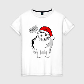 Женская футболка хлопок с принтом НОВОГОДНИЙ КОТ БЕНДЕР МЕМ , 100% хлопок | прямой крой, круглый вырез горловины, длина до линии бедер, слегка спущенное плечо | 2022 | 22 | bender | cat | christmas | meme | memes | meow | merry | new | snow | winter | year | бендер | год | зима | кот | кошка | мем | мемы | мяй | новый | рождество | снег | толстый