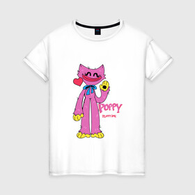 Женская футболка хлопок с принтом Kissy Missy Poppy Playtime , 100% хлопок | прямой крой, круглый вырез горловины, длина до линии бедер, слегка спущенное плечо | huggy | kissy | missy | playtime | poppy | wuggy | вагги | ваги | киси | кисси | миси | мисси | хагги | хаги