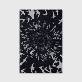 Обложка для паспорта матовая кожа с принтом Веер птиц , натуральная матовая кожа | размер 19,3 х 13,7 см; прозрачные пластиковые крепления | Тематика изображения на принте: вороны | минимализм | птицы | стая | стая птиц