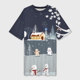 Платье-футболка 3D с принтом Снеговики и Мишки 2022 ,  |  | 2022 | год | дед | дети | зима | коньки | мишки | мороз | новый | праздники | радость | рождество | санки | санта | снег | снеговик | счастливого