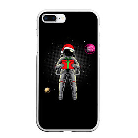 Чехол для iPhone 7Plus/8 Plus матовый с принтом Астронавт с подарком Astronaut and Gift , Силикон | Область печати: задняя сторона чехла, без боковых панелей | space | астронавт | дед мороз | звезда | космонавт | космос | новый год | планета | подарок | рождество | санта