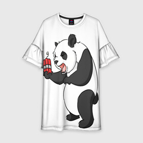 Детское платье 3D с принтом Взрывная панда , 100% полиэстер | прямой силуэт, чуть расширенный к низу. Круглая горловина, на рукавах — воланы | Тематика изображения на принте: bomb | dinamit | panda | бомба | динамит | животное | панда