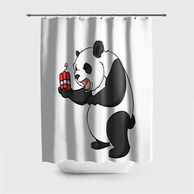 Штора 3D для ванной с принтом Взрывная панда , 100% полиэстер | плотность материала — 100 г/м2. Стандартный размер — 146 см х 180 см. По верхнему краю — пластиковые люверсы для креплений. В комплекте 10 пластиковых колец | bomb | dinamit | panda | бомба | динамит | животное | панда