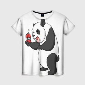 Женская футболка 3D с принтом Взрывная панда , 100% полиэфир ( синтетическое хлопкоподобное полотно) | прямой крой, круглый вырез горловины, длина до линии бедер | bomb | dinamit | panda | бомба | динамит | животное | панда