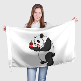 Флаг 3D с принтом Взрывная панда , 100% полиэстер | плотность ткани — 95 г/м2, размер — 67 х 109 см. Принт наносится с одной стороны | bomb | dinamit | panda | бомба | динамит | животное | панда
