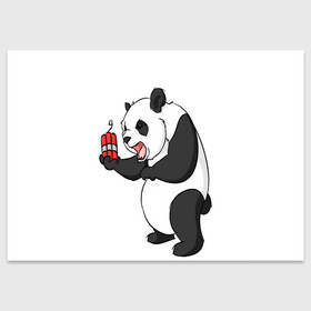 Поздравительная открытка с принтом Взрывная панда , 100% бумага | плотность бумаги 280 г/м2, матовая, на обратной стороне линовка и место для марки
 | Тематика изображения на принте: bomb | dinamit | panda | бомба | динамит | животное | панда