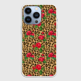 Чехол для iPhone 13 Pro с принтом Шкура Леопарда в Цветах ,  |  | Тематика изображения на принте: jaguar | leopard | ocelot | predator | гепард | дикая кошка | животное | зверь | кот | красота | леопард | леопардовые пятна | оцелот | розы | хищная кошка | хищник | цветник | цветы | ягуар