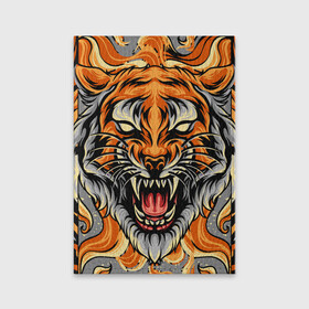 Обложка для паспорта матовая кожа с принтом Символ года тигр в гневе , натуральная матовая кожа | размер 19,3 х 13,7 см; прозрачные пластиковые крепления | 2022 | большая кошка | животное | новый год | символ года | тигр | хищник