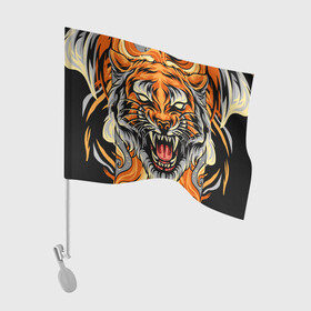 Флаг для автомобиля с принтом Символ года тигр в гневе , 100% полиэстер | Размер: 30*21 см | 2022 | большая кошка | животное | новый год | символ года | тигр | хищник