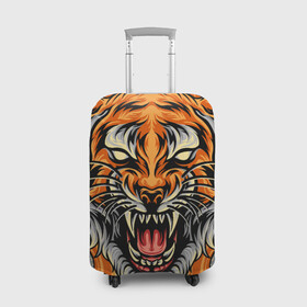 Чехол для чемодана 3D с принтом Символ года тигр в гневе , 86% полиэфир, 14% спандекс | двустороннее нанесение принта, прорези для ручек и колес | 2022 | большая кошка | животное | новый год | символ года | тигр | хищник