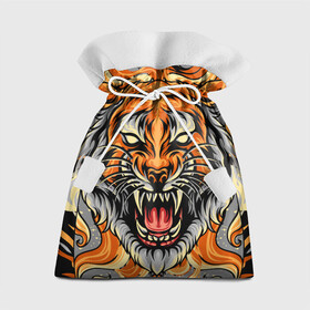 Подарочный 3D мешок с принтом Символ года тигр в гневе , 100% полиэстер | Размер: 29*39 см | 2022 | большая кошка | животное | новый год | символ года | тигр | хищник