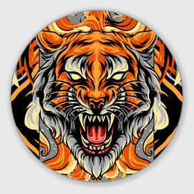 Круглый коврик для мышки с принтом Символ года тигр в гневе , резина и полиэстер | круглая форма, изображение наносится на всю лицевую часть | 2022 | большая кошка | животное | новый год | символ года | тигр | хищник