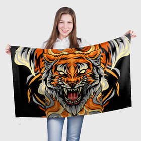 Флаг 3D с принтом Символ года тигр в гневе , 100% полиэстер | плотность ткани — 95 г/м2, размер — 67 х 109 см. Принт наносится с одной стороны | 2022 | большая кошка | животное | новый год | символ года | тигр | хищник