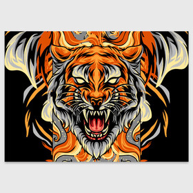 Поздравительная открытка с принтом Символ года тигр в гневе , 100% бумага | плотность бумаги 280 г/м2, матовая, на обратной стороне линовка и место для марки
 | 2022 | большая кошка | животное | новый год | символ года | тигр | хищник