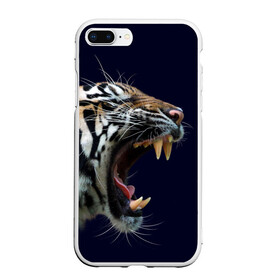 Чехол для iPhone 7Plus/8 Plus матовый с принтом Оскал тигра | Большая кошка , Силикон | Область печати: задняя сторона чехла, без боковых панелей | 2022 | big teeth | fangs | grin | tiger | tigr | tigris | большая кошка | большие зубы | клыки | новый год | оскалиться | острые клыки | полосатая кошка | скалить | скалить зубы | тигр