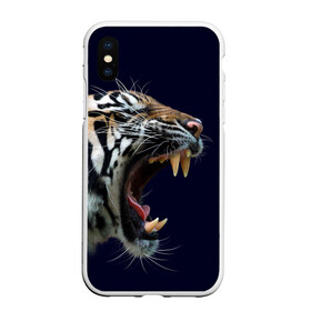Чехол для iPhone XS Max матовый с принтом Оскал тигра | Большая кошка , Силикон | Область печати: задняя сторона чехла, без боковых панелей | 2022 | big teeth | fangs | grin | tiger | tigr | tigris | большая кошка | большие зубы | клыки | новый год | оскалиться | острые клыки | полосатая кошка | скалить | скалить зубы | тигр