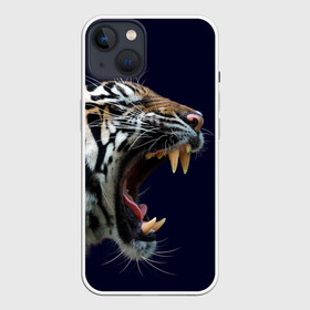 Чехол для iPhone 13 с принтом Оскал тигра | Большая кошка ,  |  | 2022 | big teeth | fangs | grin | tiger | tigr | tigris | большая кошка | большие зубы | клыки | новый год | оскалиться | острые клыки | полосатая кошка | скалить | скалить зубы | тигр