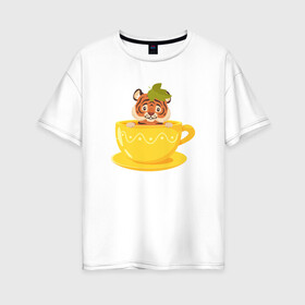 Женская футболка хлопок Oversize с принтом Тигренок в чашке чая , 100% хлопок | свободный крой, круглый ворот, спущенный рукав, длина до линии бедер
 | 2022 | год тигра | новый год | новый год 2022 | символ года | тигр | тигренок | тигрица | тигры