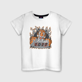 Детская футболка хлопок с принтом Тигр  2022 , 100% хлопок | круглый вырез горловины, полуприлегающий силуэт, длина до линии бедер | 2022 | китайский календарь | надписи | новый год | праздник | тигр | тигрёнок