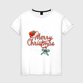 Женская футболка хлопок с принтом Merry Christmas 2022 , 100% хлопок | прямой крой, круглый вырез горловины, длина до линии бедер, слегка спущенное плечо | 2022 | merry christmas | нг | новогодняя | новый год | рождество