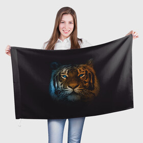 Флаг 3D с принтом Тигр с голубыми глазами , 100% полиэстер | плотность ткани — 95 г/м2, размер — 67 х 109 см. Принт наносится с одной стороны | tiger | животное | символ года | тигр | хищник
