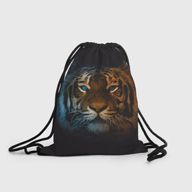 Рюкзак-мешок 3D с принтом Тигр с голубыми глазами , 100% полиэстер | плотность ткани — 200 г/м2, размер — 35 х 45 см; лямки — толстые шнурки, застежка на шнуровке, без карманов и подкладки | tiger | животное | символ года | тигр | хищник