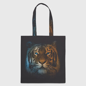 Шоппер 3D с принтом Тигр с голубыми глазами , 100% полиэстер | Плотность: 200 г/м2; Размер: 34×35 см; Высота лямок: 30 см | tiger | животное | символ года | тигр | хищник