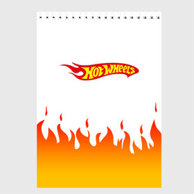 Скетчбук с принтом Hot Wheels | Logo | Fire , 100% бумага
 | 48 листов, плотность листов — 100 г/м2, плотность картонной обложки — 250 г/м2. Листы скреплены сверху удобной пружинной спиралью | Тематика изображения на принте: auto | bone shaker | fire | hot wheels | logo | mattel | rd02 | twin mill | авто | автомобиль | ам | горячие колёса | лого | логотип | огненная | огонь | хот велс | эмблема