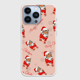 Чехол для iPhone 13 Pro с принтом ЗИМНИЙ ТИГР | ПАТТЕРН ,  |  | 2022 | christmas | new year | pattern | tiger | tigr | большой кот | год тигра | зимний тигр | наступающий год | новогодний | новый год | паттерн | полосатый кот | рождественский | рождество | рождество христово