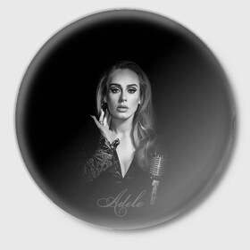 Значок с принтом Adele Icon ,  металл | круглая форма, металлическая застежка в виде булавки | девушка | имя | микрофон | певица | фото