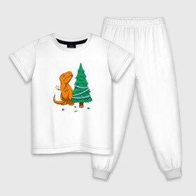 Детская пижама хлопок с принтом Новогодние проблемы Рекса , 100% хлопок |  брюки и футболка прямого кроя, без карманов, на брюках мягкая резинка на поясе и по низу штанин
 | christmas | decorations | dino | dinosaur | new | new year | problems | rain | rex | spruce | star | ti | toys | tree | tyrannosaurus | year | год | дино | динозавр | дождик | елка | ель | звезда | игрушки | мишура | новогодние | новый | проблемы | рекс |