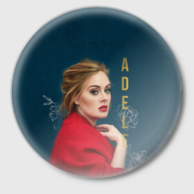 Значок с принтом Portrait Adele ,  металл | круглая форма, металлическая застежка в виде булавки | Тематика изображения на принте: имя | лицо | надпись | певица | портрет