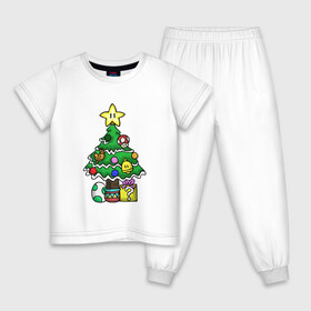 Детская пижама хлопок с принтом ёлочные игрушки 2022 , 100% хлопок |  брюки и футболка прямого кроя, без карманов, на брюках мягкая резинка на поясе и по низу штанин
 | Тематика изображения на принте: 2022 | 2023 | дед мороз | ёлка | ёлки | зима | игрушки | новый год | снеговик | снегурочка