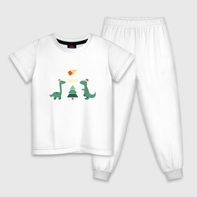 Детская пижама хлопок с принтом динозаврики и елка , 100% хлопок |  брюки и футболка прямого кроя, без карманов, на брюках мягкая резинка на поясе и по низу штанин
 | дед мороз | динозавр | ёлка | зима | игрушки | новый год | снегурка