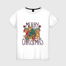 Женская футболка хлопок с принтом Merry Christmas , 100% хлопок | прямой крой, круглый вырез горловины, длина до линии бедер, слегка спущенное плечо | art | christmas | cookies | drawing | herringbone | holiday | merry christmas | new year | star | toys | tree | арт | елка | елочка | звезда | игрушки | новый год | печенье | праздник | рисунок | рождество